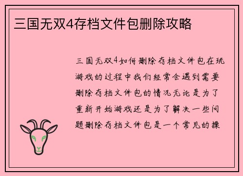 三国无双4存档文件包删除攻略