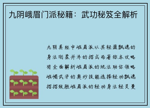 九阴峨眉门派秘籍：武功秘笈全解析