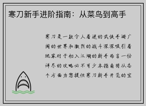 寒刀新手进阶指南：从菜鸟到高手